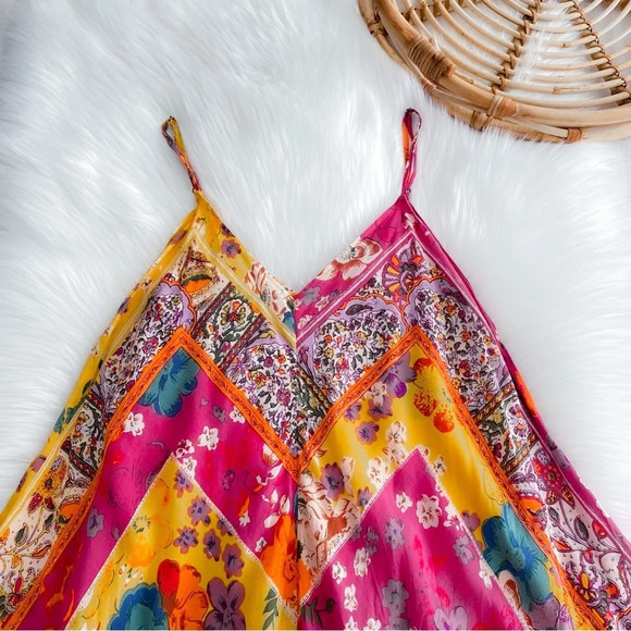 Anthropologie Daria Handkerchief Sleep Midi Dress Multi Floral Asymmetrical XS/S - Picture 7 of 13